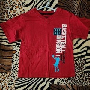 🎉Kids Red Boy's Wear Basketball Graphic Short Sleeve T-shirt, Size: 4T
